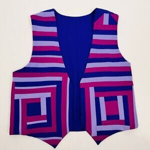 Vtg Handmade Vest Womens L Reversible Purple Geometric Funky‎ Art Teacher Kitsch